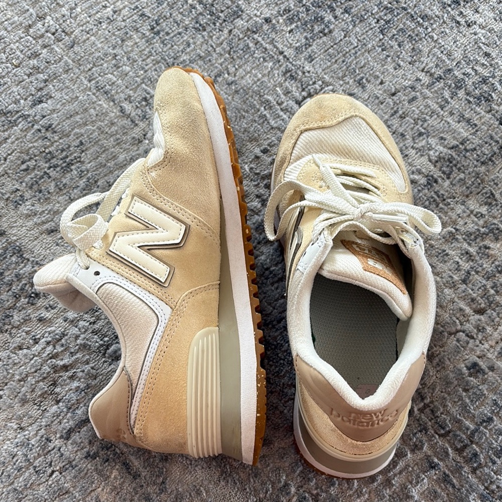 New Balance Tan and White Sneakers